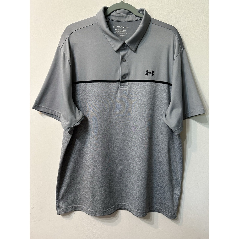 Under Armour Men XXL Playoff Polo Shirt Gray Heather Black Stripe Golf HeatGear